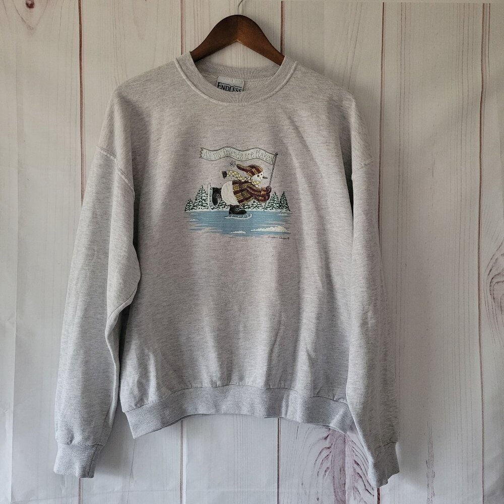 Vintage Holiday Humor Winter Christmas Shirt, Funny, Women’s L, Crewneck Snowman